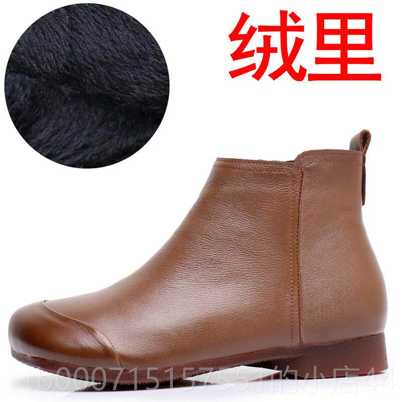 正品妈妈棉短鞋女冬季天鹅绒防底老覆古中年靴软底大码滑平底女靴