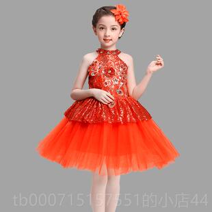 正品儿表演装女童红纱小学童合唱中式节裙日服舞蹈服装