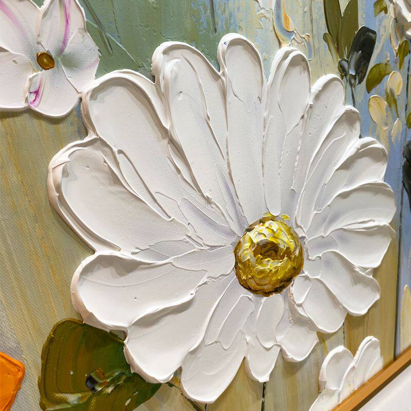 油画纯手工手绘花卉肌理画餐厅装饰画北欧饭厅餐桌挂画高级玄关画