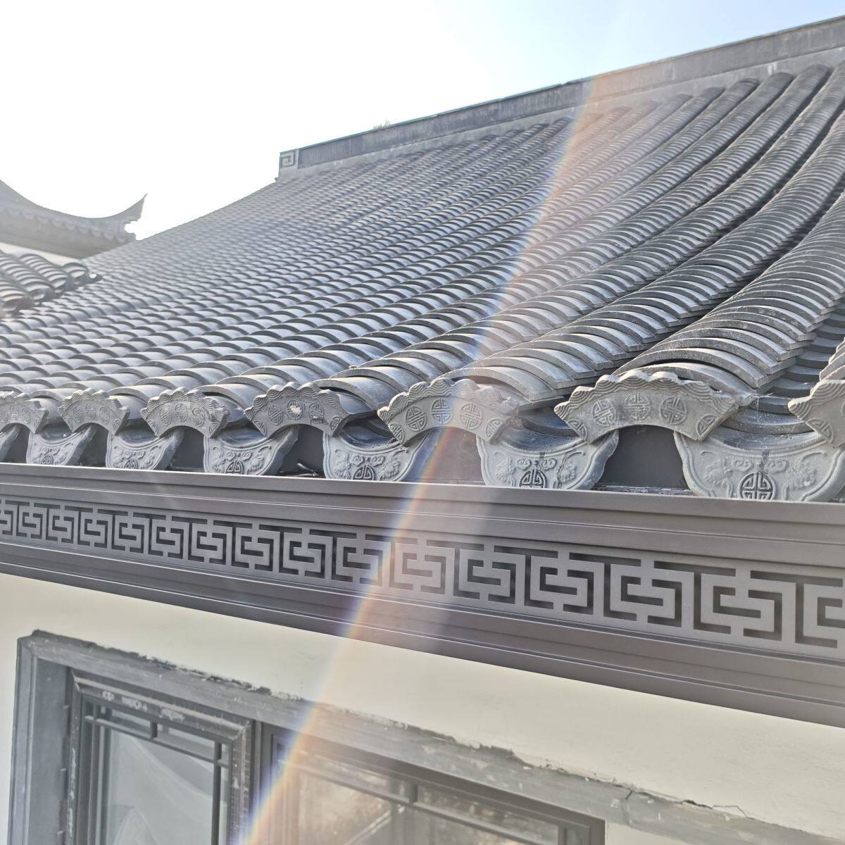 不锈钢天沟檐沟新中式回纹带灯水槽铝合金天沟檐沟屋檐雨水槽