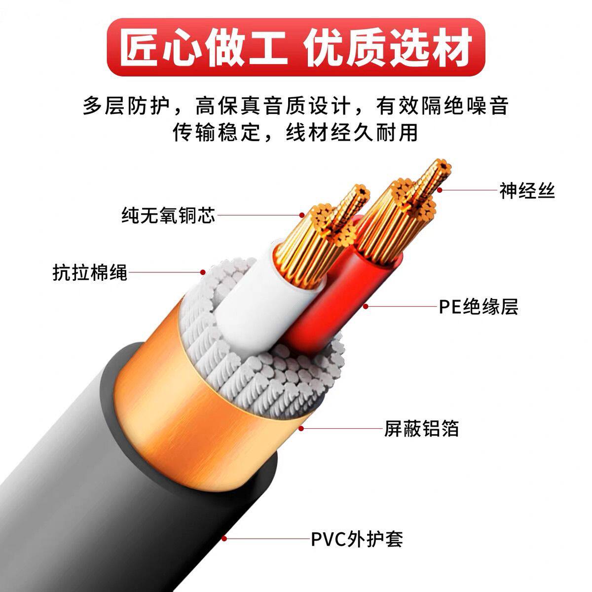 国标室内外舞台音箱线专用线evjv2芯4芯无氧铜功放喇叭音频连接线