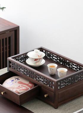 实木YA202116普洱盒黑胡桃木茶储茶茶饼收纳盒柜中式抽屉复古叶分