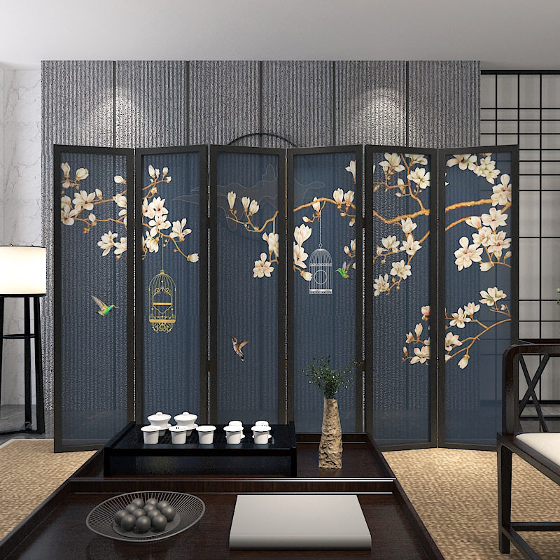 新中式复古古典屏风隔断客厅可移动入户折叠遮挡茶室装饰花鸟折屏