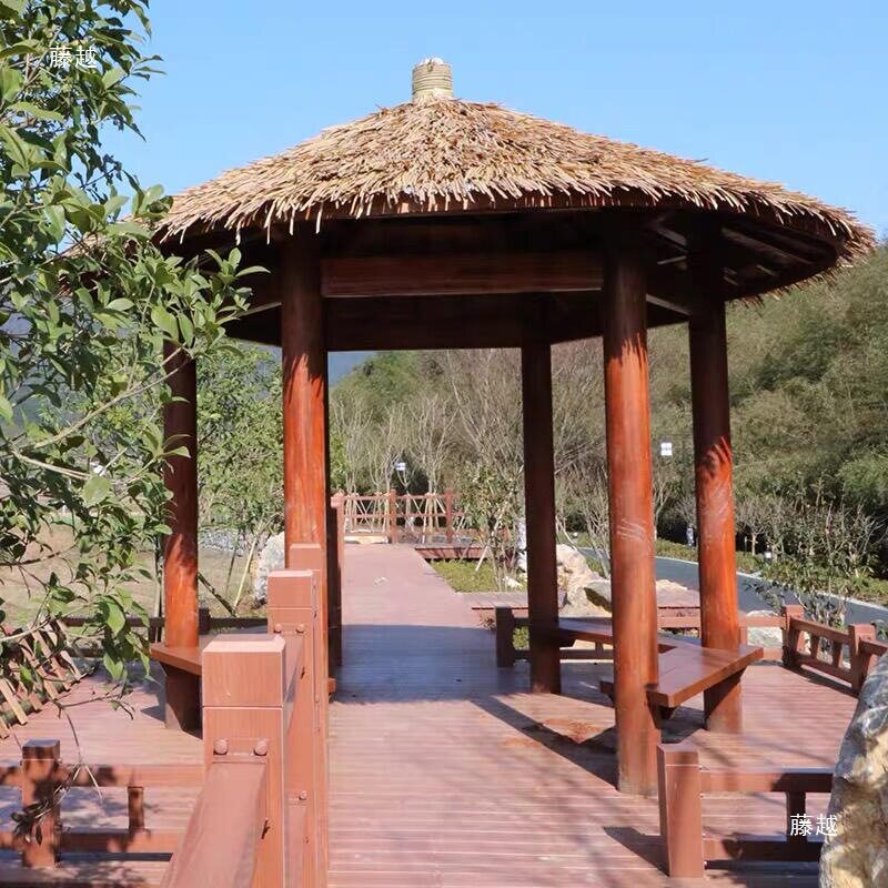 小院户外室外小木屋稻草茅草造景亭子凉亭网红农家乐防腐木庭院顶
