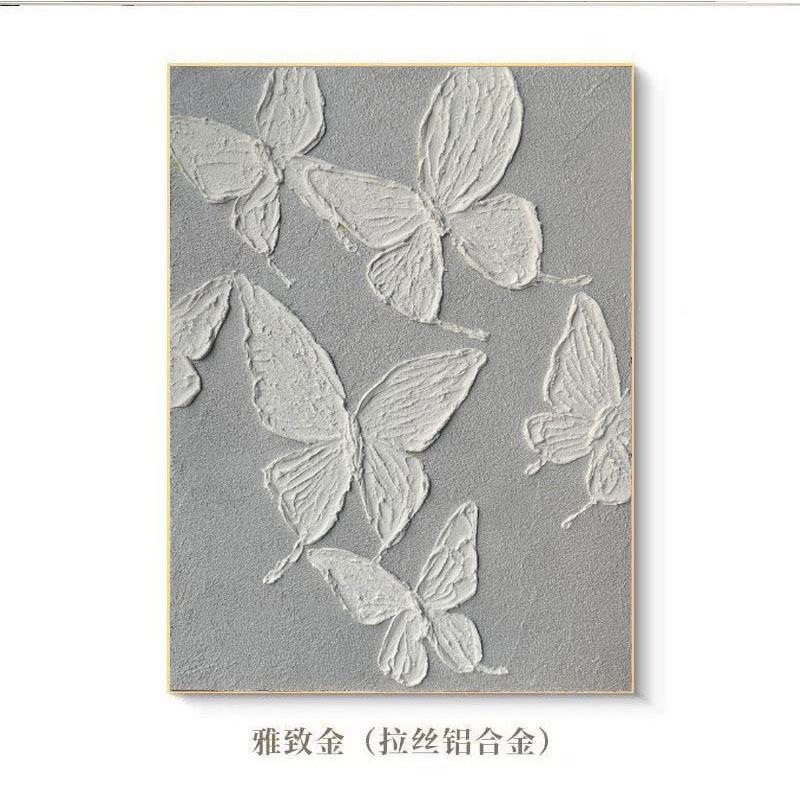 纯手绘JZS立油画黑白蝴蝶餐厅肌装饰石英砂画体理客厅玄关挂画手