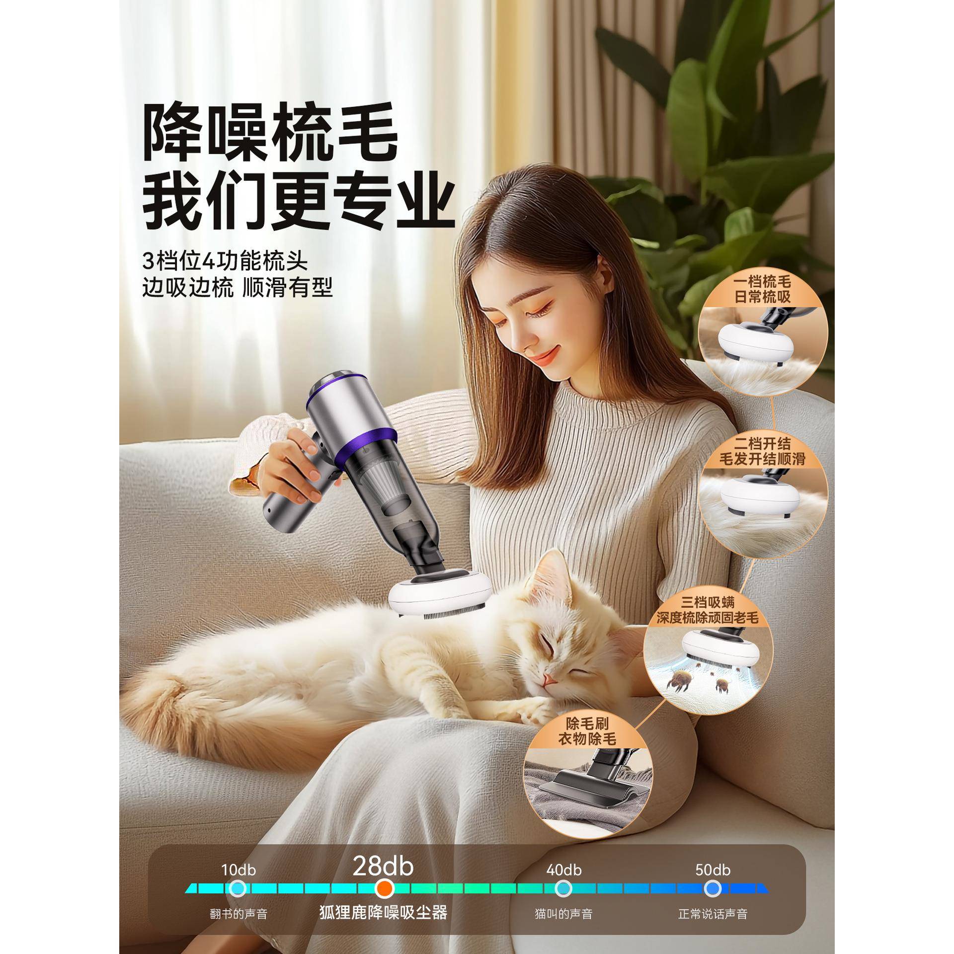 无线动吸尘器小型宠物吸毛全自吸猫毛家用器狗3挡宠物养猫手毛持