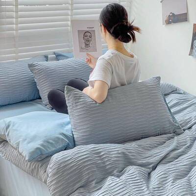 单四套水洗棉毛件泡泡纱床被套罩床笠gdmm3325款学生宿舍三件磨套