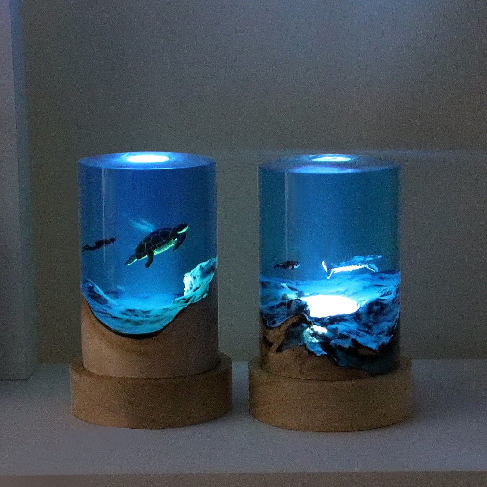 实木树脂海洋微景观小夜灯