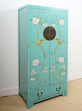 新中式整收体衣手工彩绘纳实木衣柜家用橱卧室储物85508全套大衣