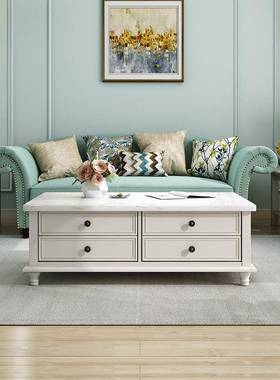 式大理石茶几电视柜组合小户型桌客厅茶白色全实木美几储物FOS桌