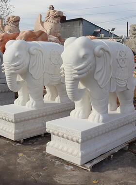 石雕大象一对汉白玉六牙象户白外寺院水石门象风酒B002店别墅大口