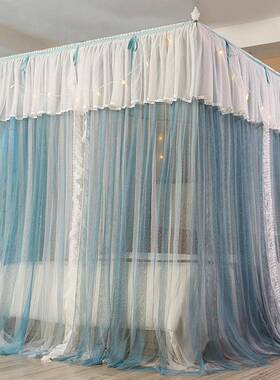 宫廷式奢蕾丝粗花架边双层纱落地账加厚63577不锈钢支蚊帐华夏季