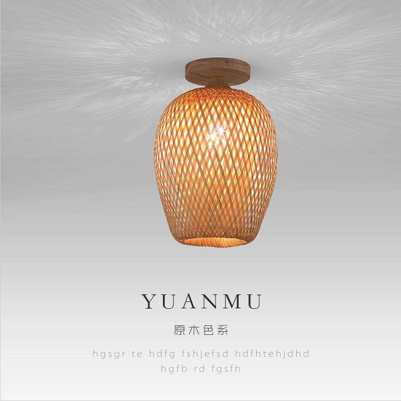 创意竹编藤艺过道灯茶室民宿吧台吊灯实木现代风灯笼餐桌吸顶灯具