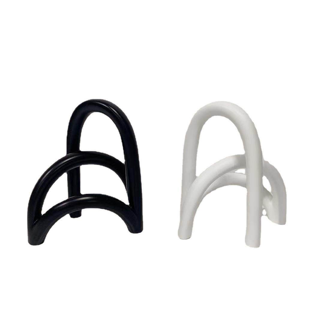 简约现代家居透白色树脂拱形屏风摆件客厅玄关电视柜书房饰品