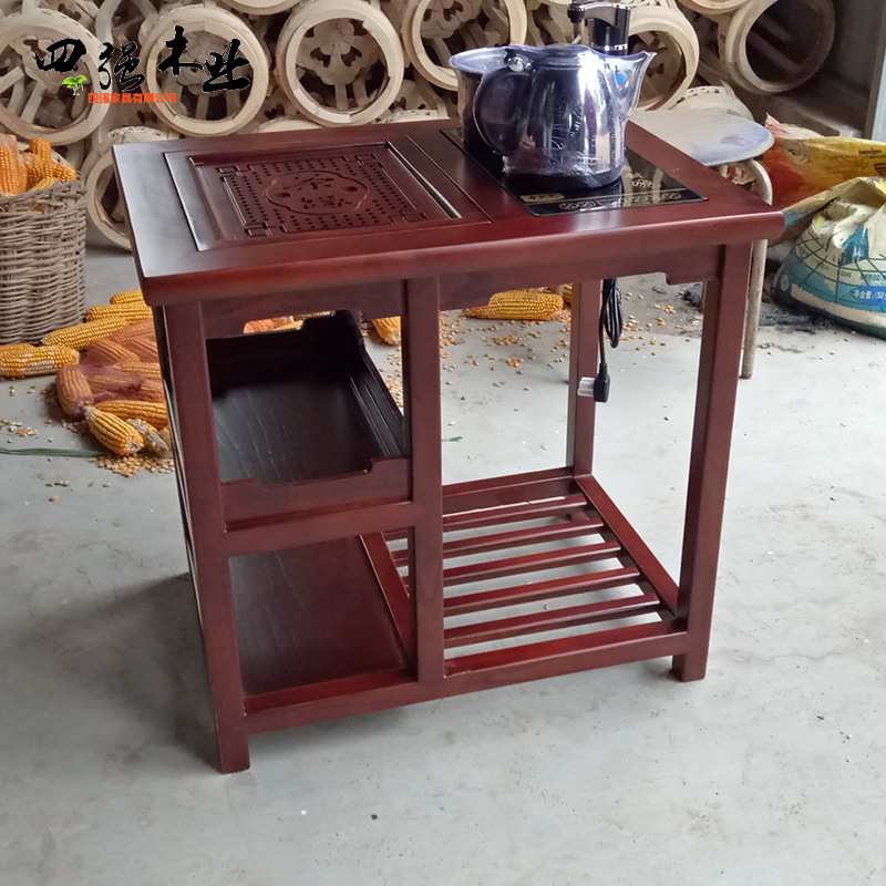 新中式实木茶桌边几原木茶水台置物架电炉茶具收纳卯榫工艺茶几