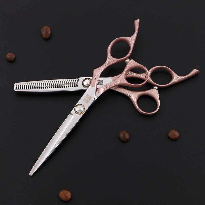 供应玫瑰金手柄发廊银色理发美发剪刀440C钢材子平剪牙剪刘海剪定