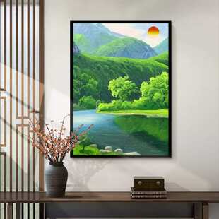 山水画青山绿水风景挂画聚宝盆装饰画客厅玄关餐厅竖版办公室壁画