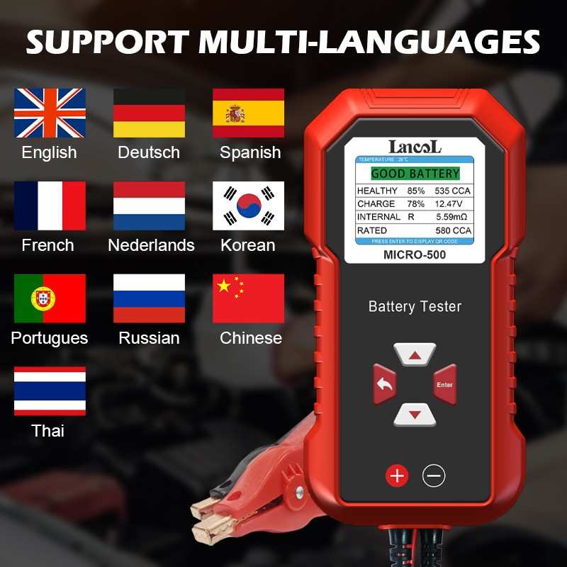 Lancol蓝格尔Micro500汽车蓄电池电瓶检仪Battery Tester 12V静电