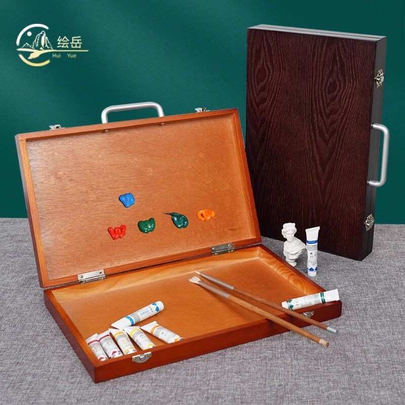绘岳木质调色盒手提轻便型工具箱画笔油画收纳箱美术