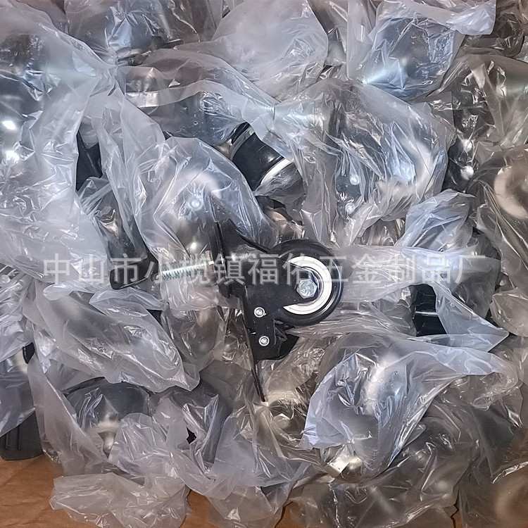 厂家直供1.5寸2寸黑色丝杆双轴承带刹车橡胶金钻静音定向万向脚轮