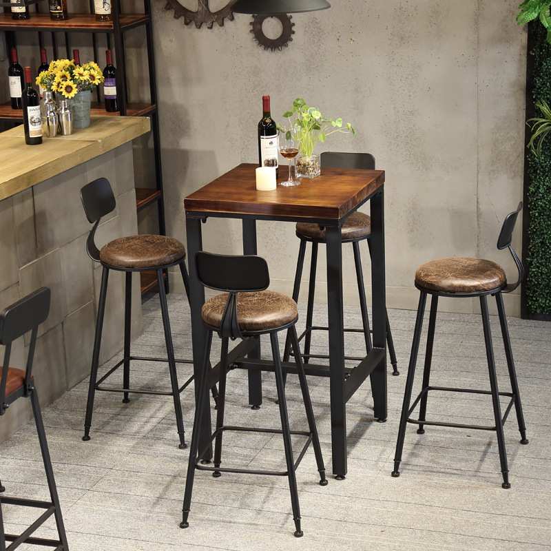 美式吧台桌椅组合 高脚实木小方桌酒吧桌家用咖啡厅奶茶店餐桌椅
