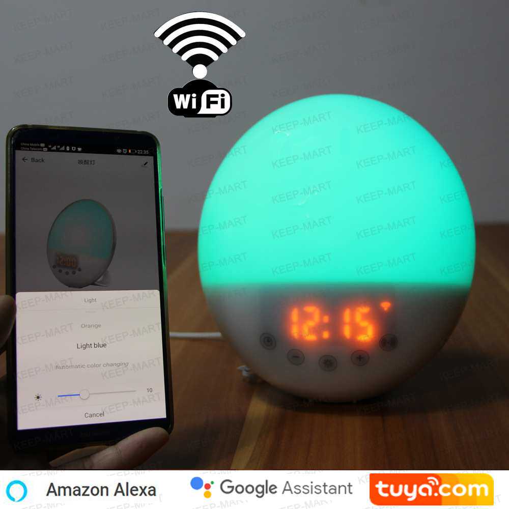 2020新款WIFI智能APP唤醒灯闹钟 模拟日出起床灯 七彩LED灯电子钟