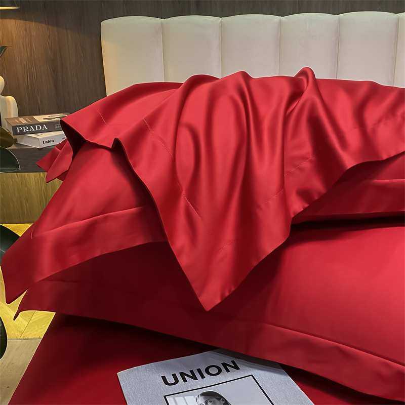 BK9K 全棉大红色枕套一对装60支长绒棉枕头套单人纯棉婚庆纯色
