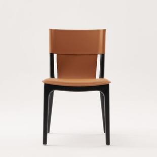 意式极简马鞍皮餐椅YKY家设计实高端白蜡木靠背师用椅子复古风凳