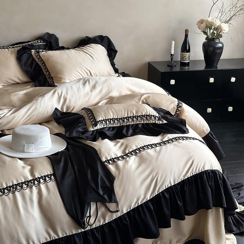 RI被6440T法复古00支长绒式棉1四件套夏季纯棉公主风蕾丝花边套