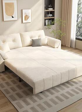 奶油风沙床发折24471叠两用抽拉式小户型大体象耳朵双人可伸一带