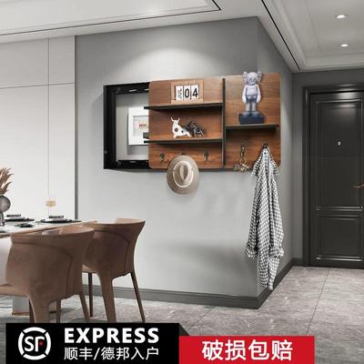 现代简约电表箱遮挡箱箱挂衣架功实木多能电装饰置物架创带意7456