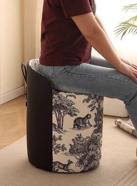 中古风布艺梳妆用凳圆金钱豹凳水墨画凳子家轻发奢化ZON妆茶台沙