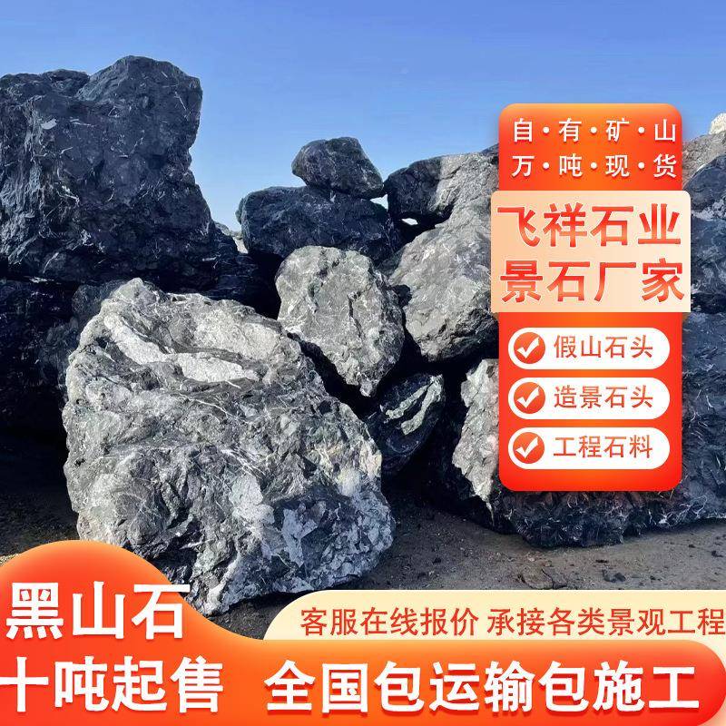 山石景石园林造景黑石头水系岸石水景石头工泊黑山石天湖草坪石黑