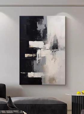 肌理抽象手绘画油现代简约客厅饰黑户白轻奢大HPD幅装画入玄关挂