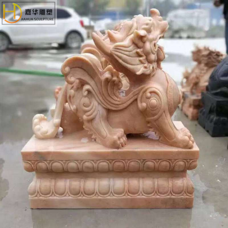 石雕麒麟一对神兽门口摆件石头汉白玉青石家用晚霞红貔貅