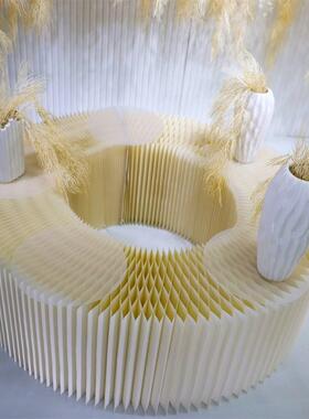 婚庆道具质折叠甜28348品台瓦楞纸折柱摆由台自弯曲列变形纸展示