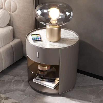 师XK9IRS头07柜单抽马鞍皮意式极简圆形马鞍皮床柜高端设计卧风格