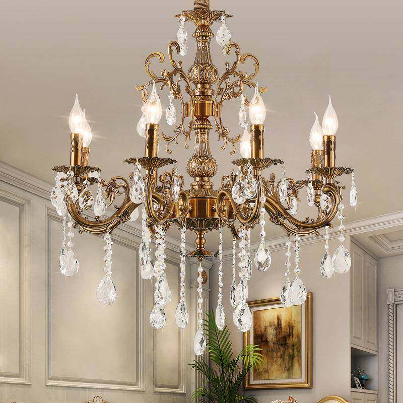 欧720式房锌合古金水晶吊灯奢华客厅灯气餐厅灯复铜卧大室书灯饰,家装灯饰光源,智能吊灯,淘宝优惠券,粉丝福利购,淘宝优惠卷
