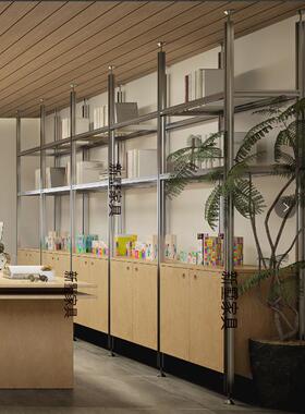 型桦木洋海板书架展玻璃置物架办公室多层铝材收纳架阳台90064陈