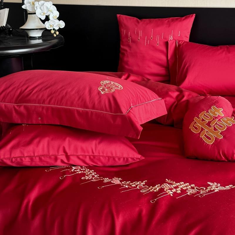 100绒S贡缎长棉棉婚庆全四件套高档刺绣纯棉被套床单结婚床FT用上