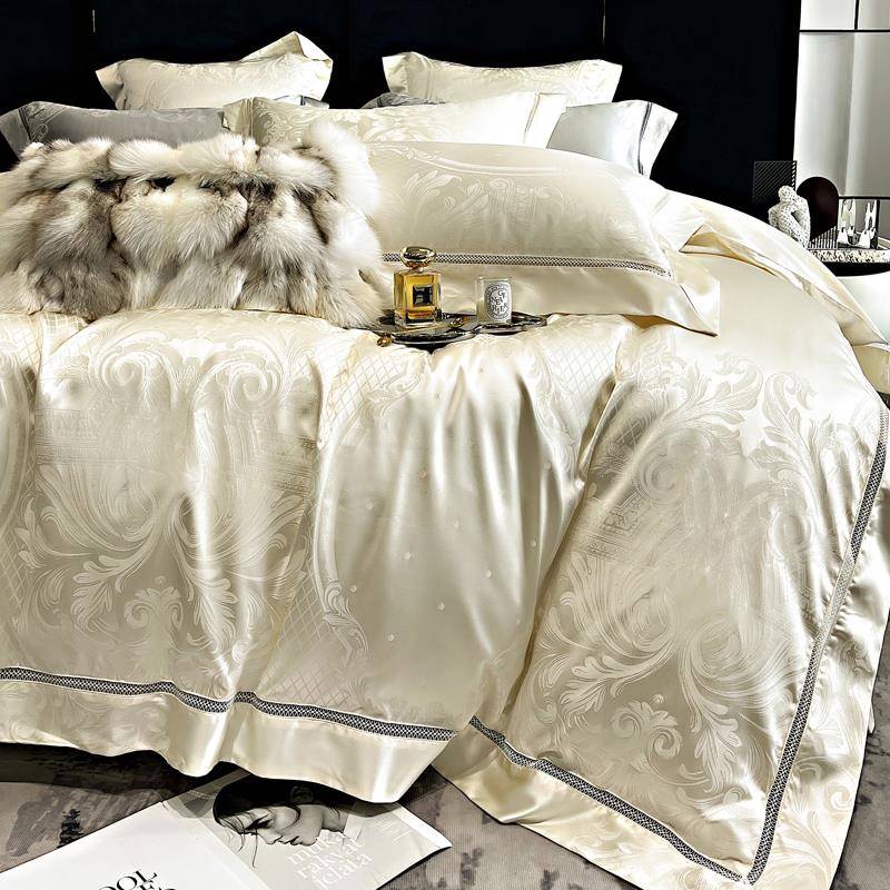 欧式奢1床40S高锦缎提花四轻套单被套纯棉别F77HT795墅床件上用品