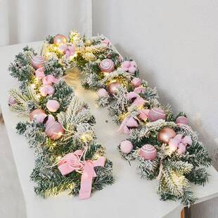 圣614诞杆节装饰藤条喷雪加密藤圈花环栏扶手橱窗门头圣诞场景节