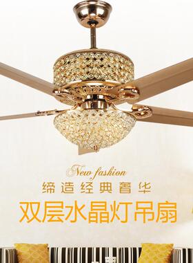 okoo美式餐厅欧吊扇灯乡村复古式a铁叶客厅风扇AZV灯水晶lled灯具