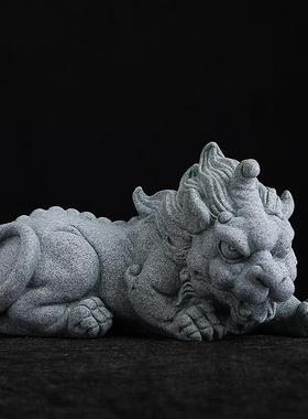 国饰风青TM703423砂石招财貔貅对桌面摆件创意家居客厅茶玩鱼缸景