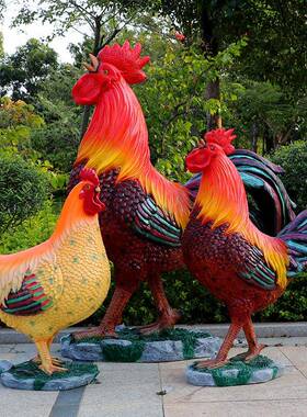 仿真大公仿真大公鸡店雕塑玻璃发钢母摆鸡模型饭门口开业户外光装