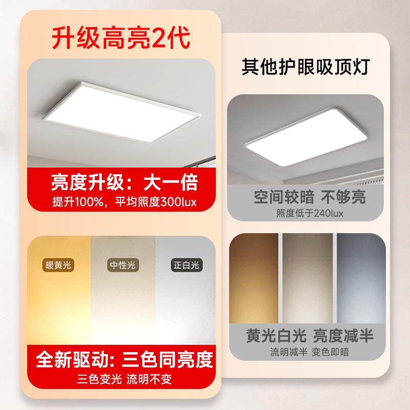 普全瑞直角款防眩护代眼客56厅灯顶灯现简约光谱超薄智能卧吸室灯