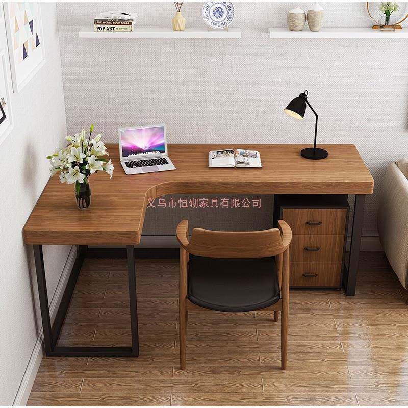 现简约实代木转角书户桌家用小型台NHH式电脑桌办公铁艺L室型办公