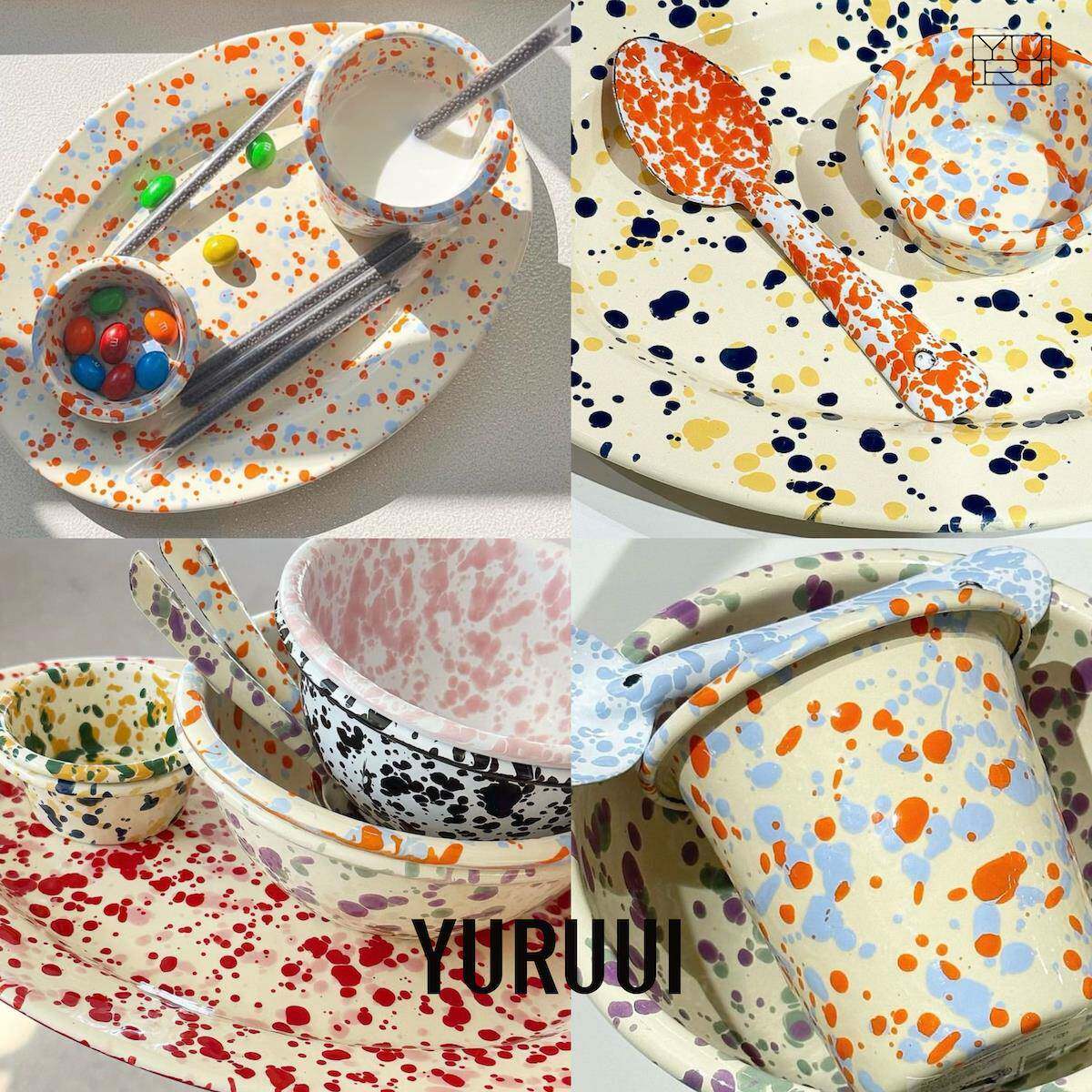 [YURUUI设计师]美国Crow Canyon泼墨搪瓷气泡系列餐盘谷物碗餐具
