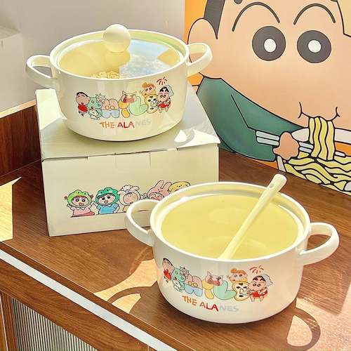 可爱蜡笔小新陶瓷泡面碗带盖家用学生宿舍一人食大容量碗螺蛳粉碗