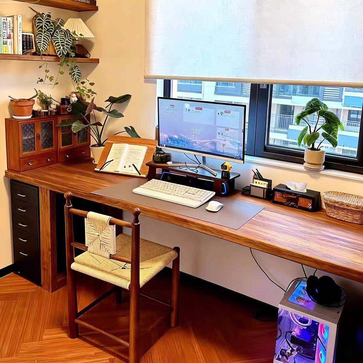 老榆木全实木大板桌原木家用书桌茶桌沙发后长条桌大长办公学习桌